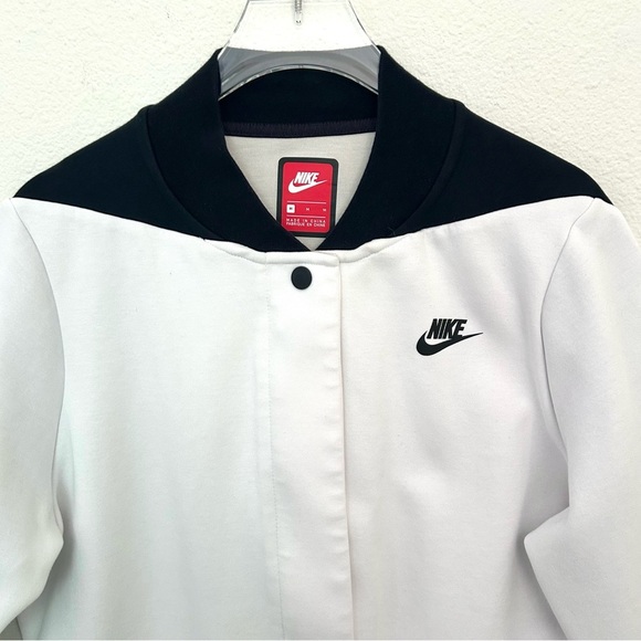 Nike Tech Fleece Destroyer Jacket Sweatshirt Bomber White Beige Black Medium - Picture 12 of 12